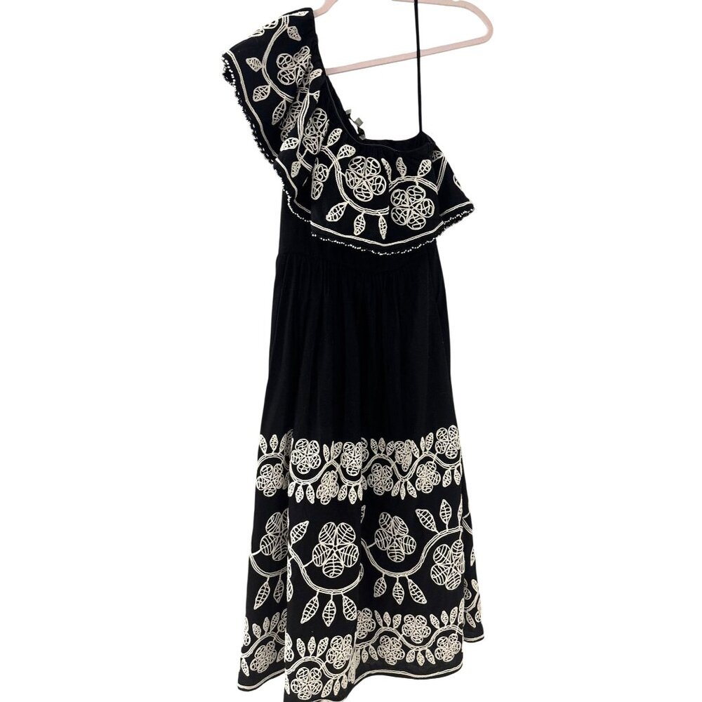 Sea New York Women's Black Beck Embroidered One-shoulder‎ Midi Dress Size 0